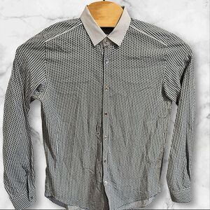 Ted Baker Shirt Mens  Size 4 Blue Polka Dot Contrast Collar Button‎ Long Sleeve